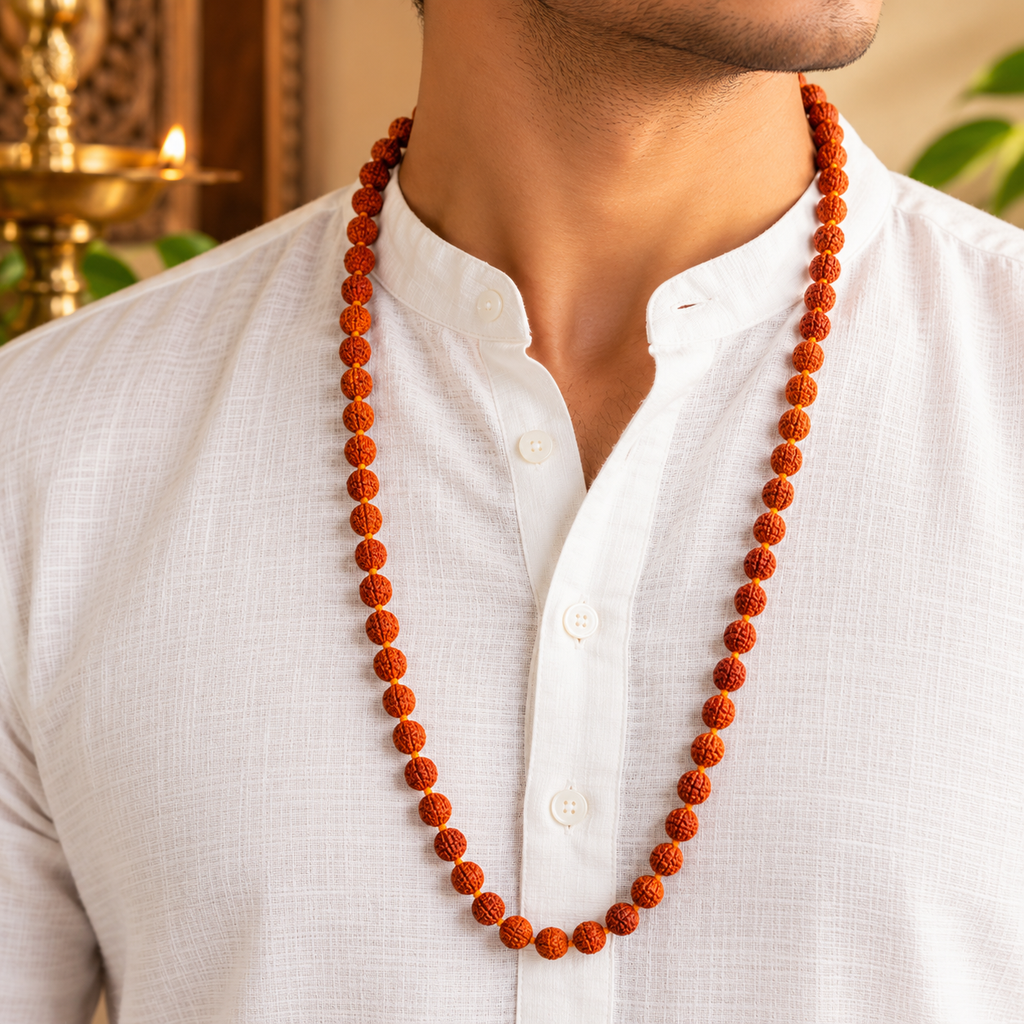 5 Mukhi Rudraksha Mala – 108+1 Beads, for Japa