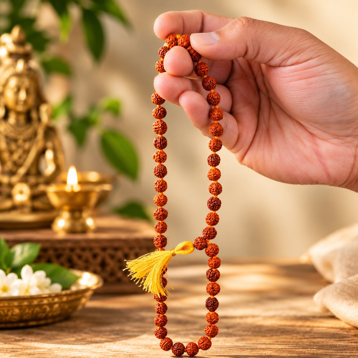 5 Mukhi Rudraksha Mala – 108+1 Beads, for Japa